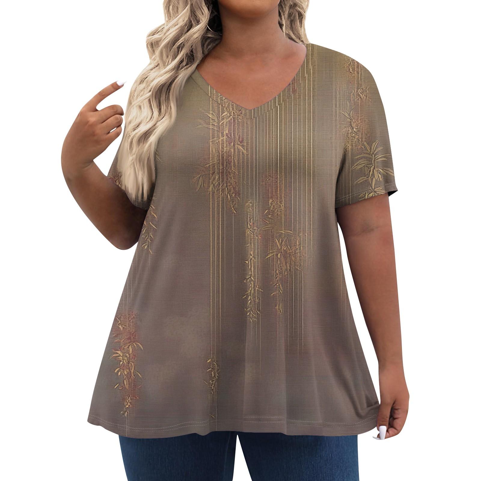 

Женские топы больших размеров, шорты с рукавами, рубашки с V-образным вырезом, повседневная одежда, топы с принтами XXXXXL светло-коричневого