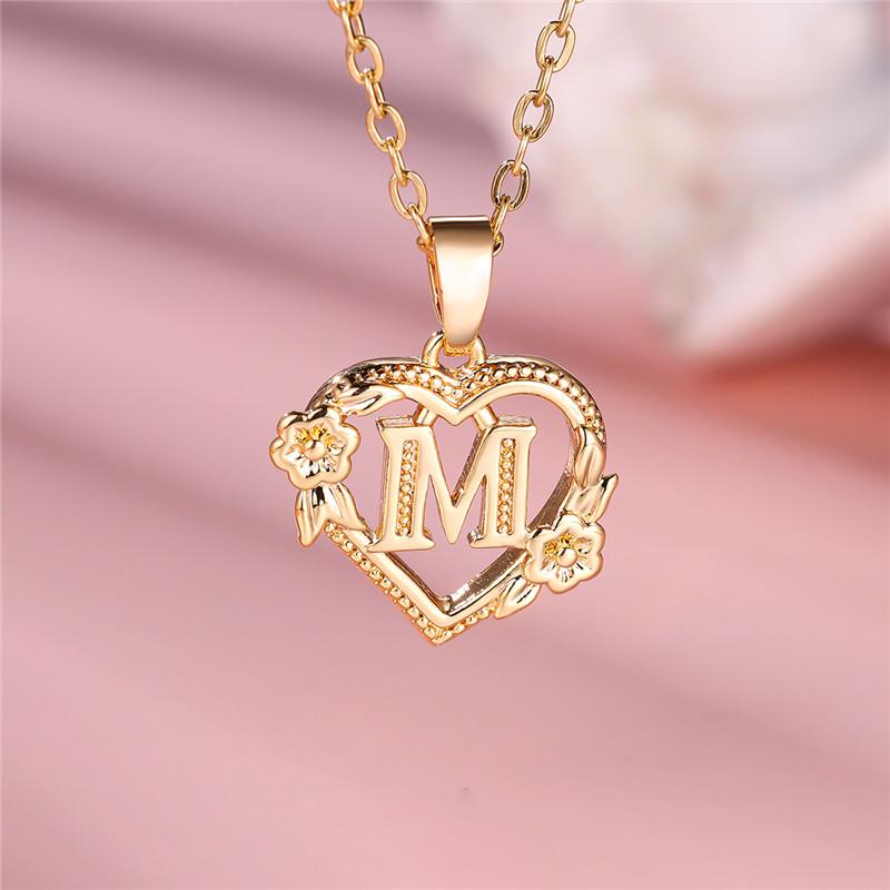 Cute Female A-Z Letter Pendant Necklace Yellow Gold Color Wedding Jewelry Gift For Women