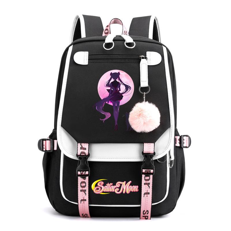 Sailor Moon Cute Anime Printed Student School Bag USB Interface Large Capacity Canvas Bag Computer Bag