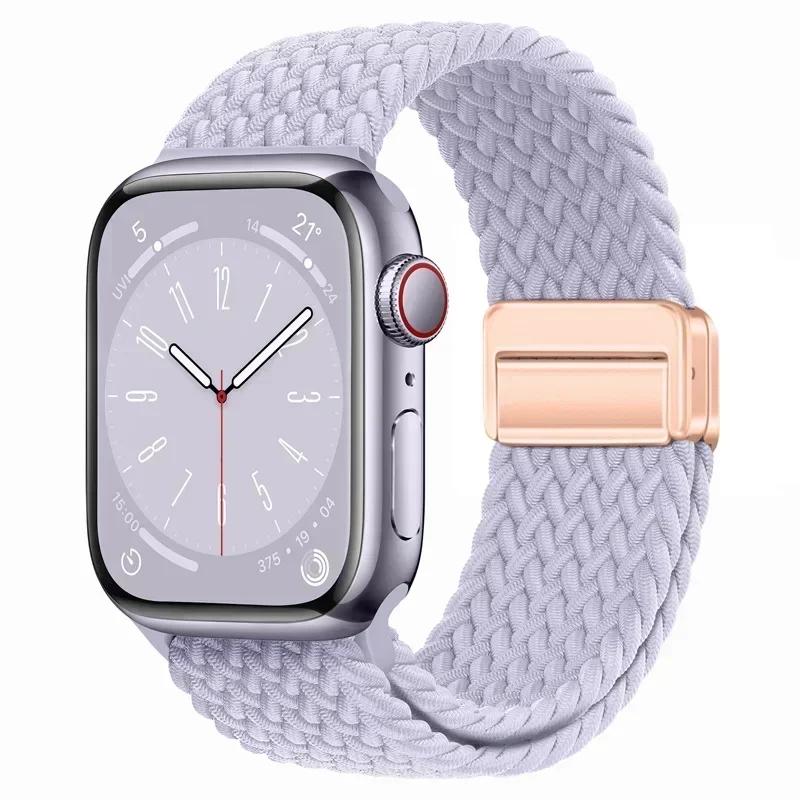 Nylon Braided Loop Strap for Apple Watch Ultra2 49mm 9 8 7 45 41mm Metal Magnetic Bracelet Wristband for 6 5 4 3 SE 44 40mm Band