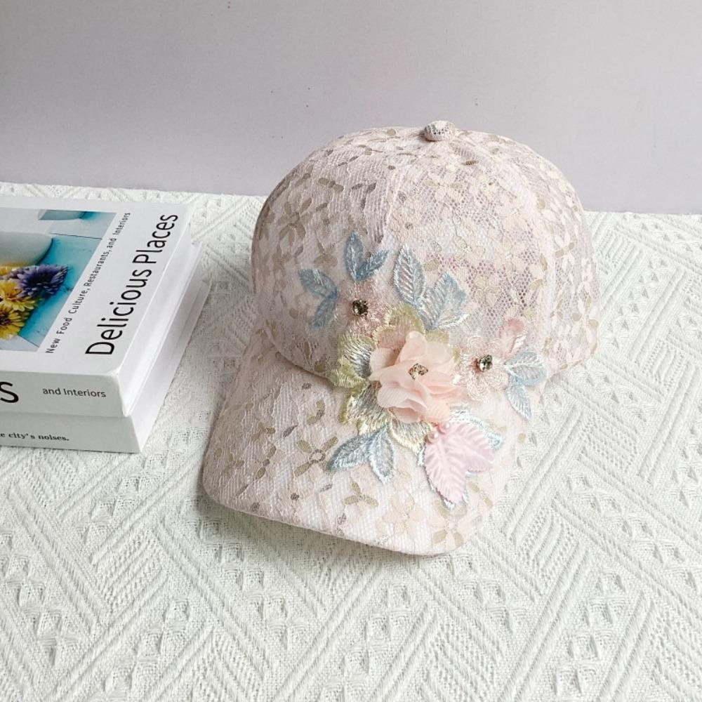 Embroidered Flowers Baseball Cap Lace Design Rebound Cap Duck Tongue Hat For Women Girls розовый