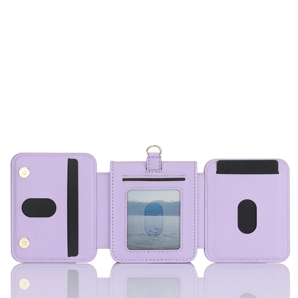 Applicable to Samsung Z Flip6 mobile phone case Z Flip5 solid color zipper change bag card holder diagonal strap