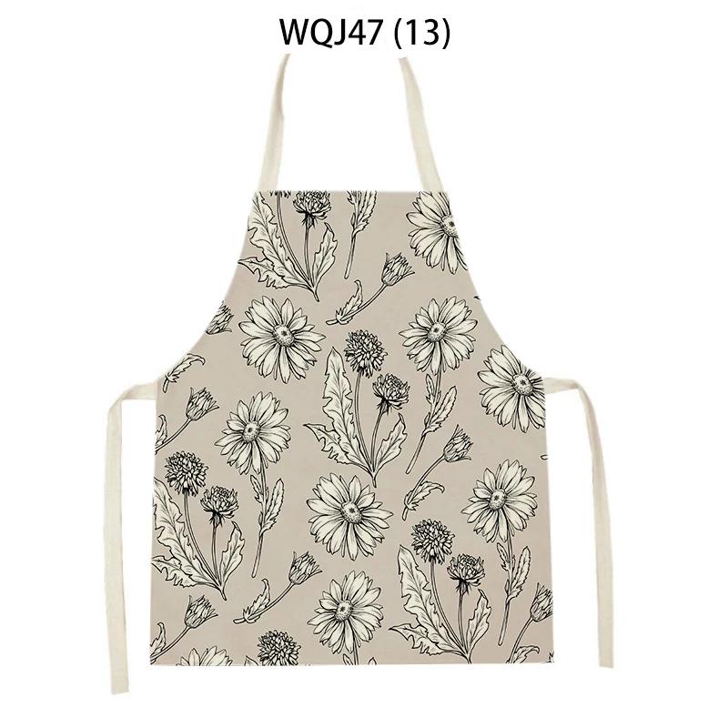 Retro Flowers Linen Kitchen Aprons Floral Printed Cooking Aprons for Women Men Baking Accessories Cleaning Pinafore Delantal