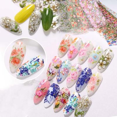 Sliders Transfer Paper Decals Holographic Nails Decals Flower Nail Foils Floral Nails Stickers