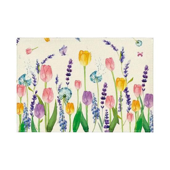 Floral Linen Placemat Tulip Spring Party Placemat Flowers Leaves Placemat Protects Table from