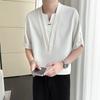 Fashionable V-Neck Spliced Shirts Men's Clothing Short Sleeve All-match Summer New Casual Solid Color Korean Daily Shirts