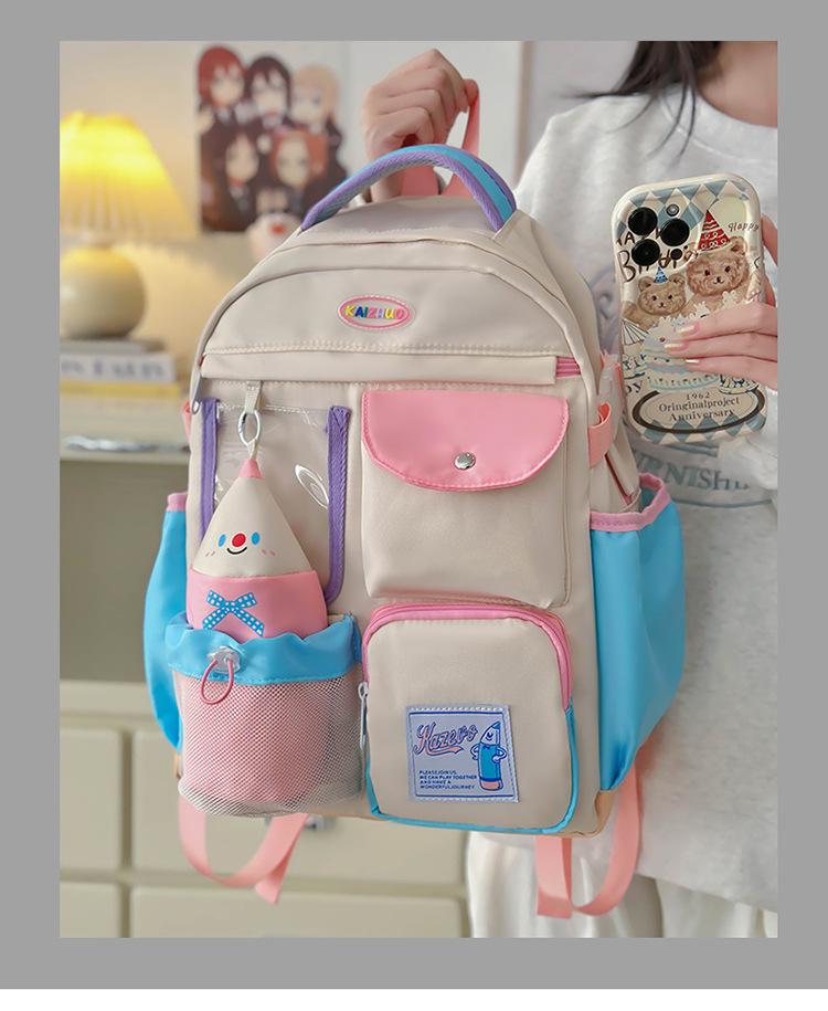 Schoolbag New Ins Simple and Cute High-value Backpack Fresh and Large-capacity Backpack Color Matching Sweet Junior and High School Schoolbag