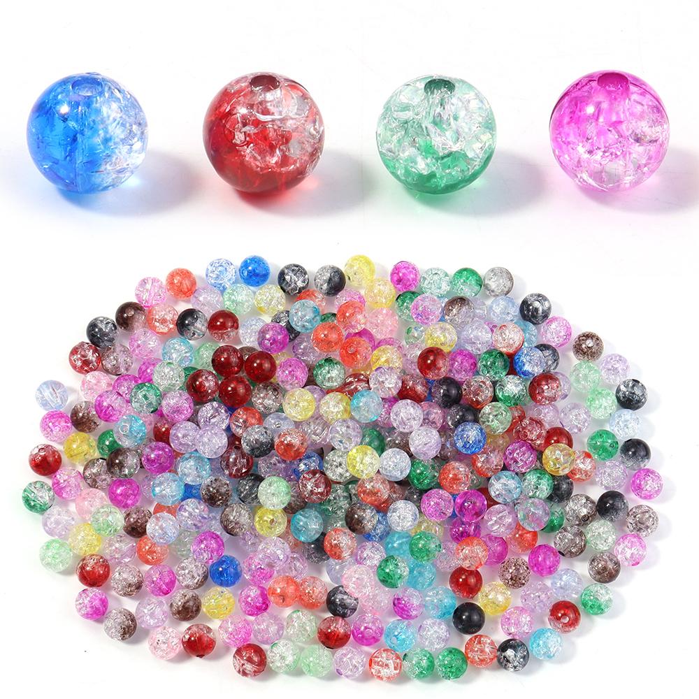 50pcs/Lot 8 10mm Colorful Cracked Beads Acrylic Beads Colorful Round Loose Spacer Bead For Jewelry Making DIY Bracelet Necklace