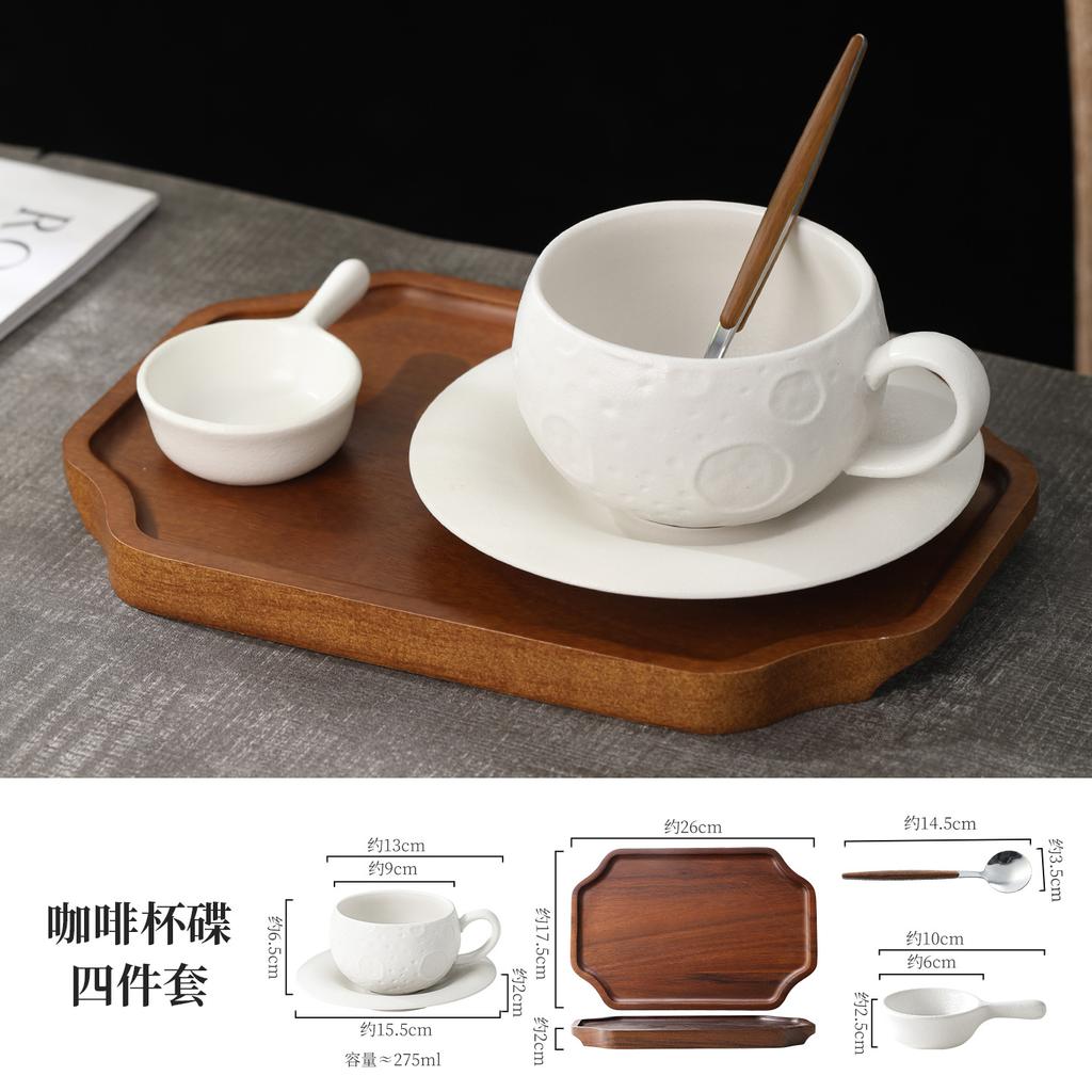 Creative Ceramic Coffee Cup Black White with Handle Meteorite Cup and Saucer Exquisite Spherical-shaped Mug Breakfast Milk Mug