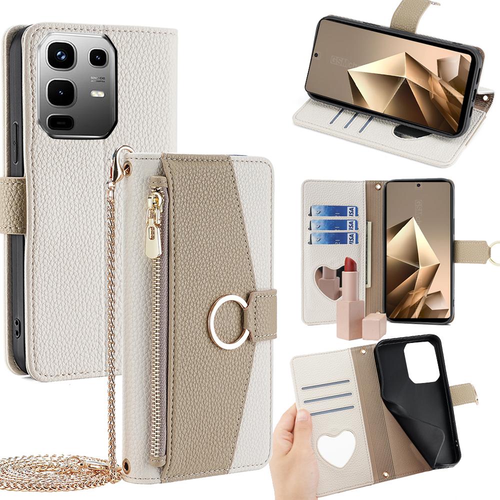 For Infinix Note 50 4G Case Mirror Wallet Leather Phone Cover with Chain Shoulder Strap