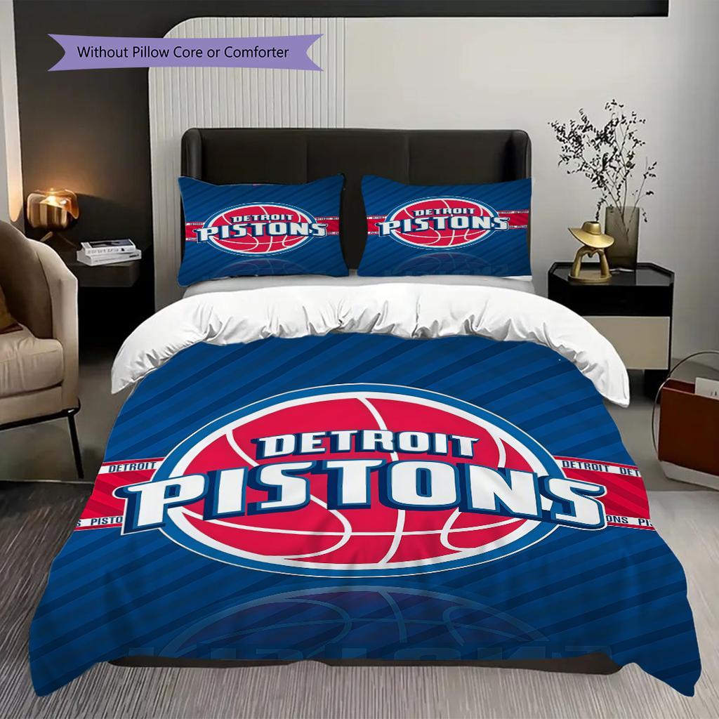 Set di tre pezzi con logo vibrante dei Detroit Pistons(1 * copripiumino + 2 * federa, senza nucleo) Copripiumino e federa morbidi e confortevoli