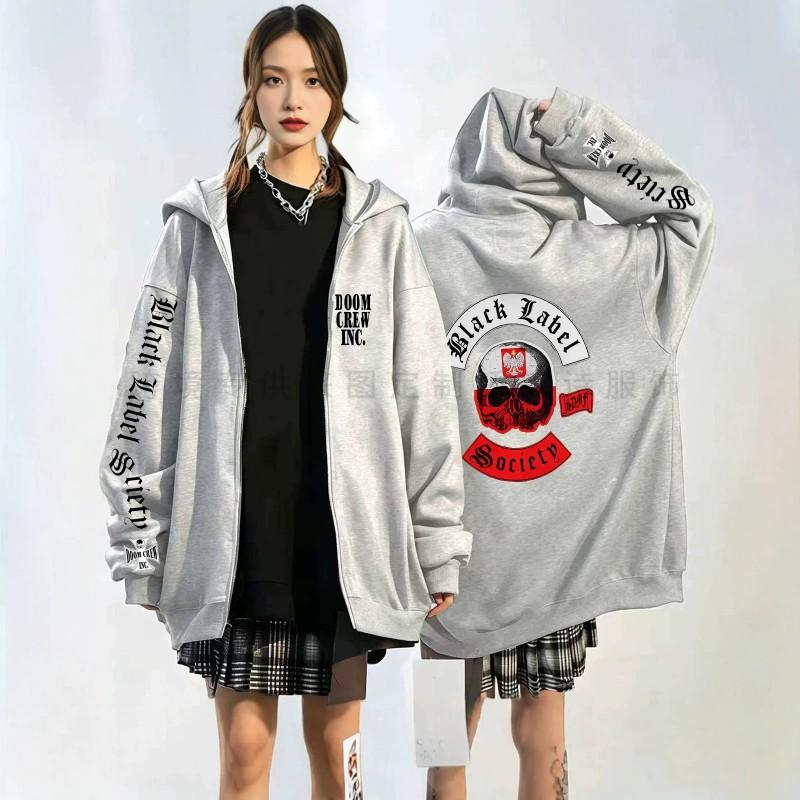 Sweat à capuche imprimé crâne Black Label Society Coupe ample Sweatshirt décontracté Garçons adolescents