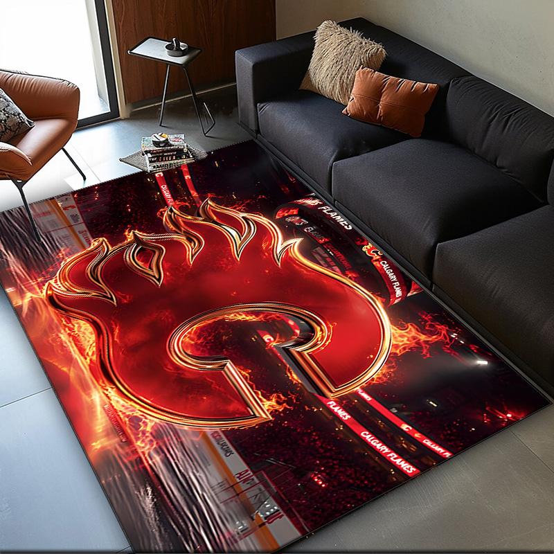 Calgary Flames Area Rug Suitable for Indoor And Outdoor,Carpets for Playroom, Homes, Offices, Living Rooms,Home Decor,Christmas Fan Gift