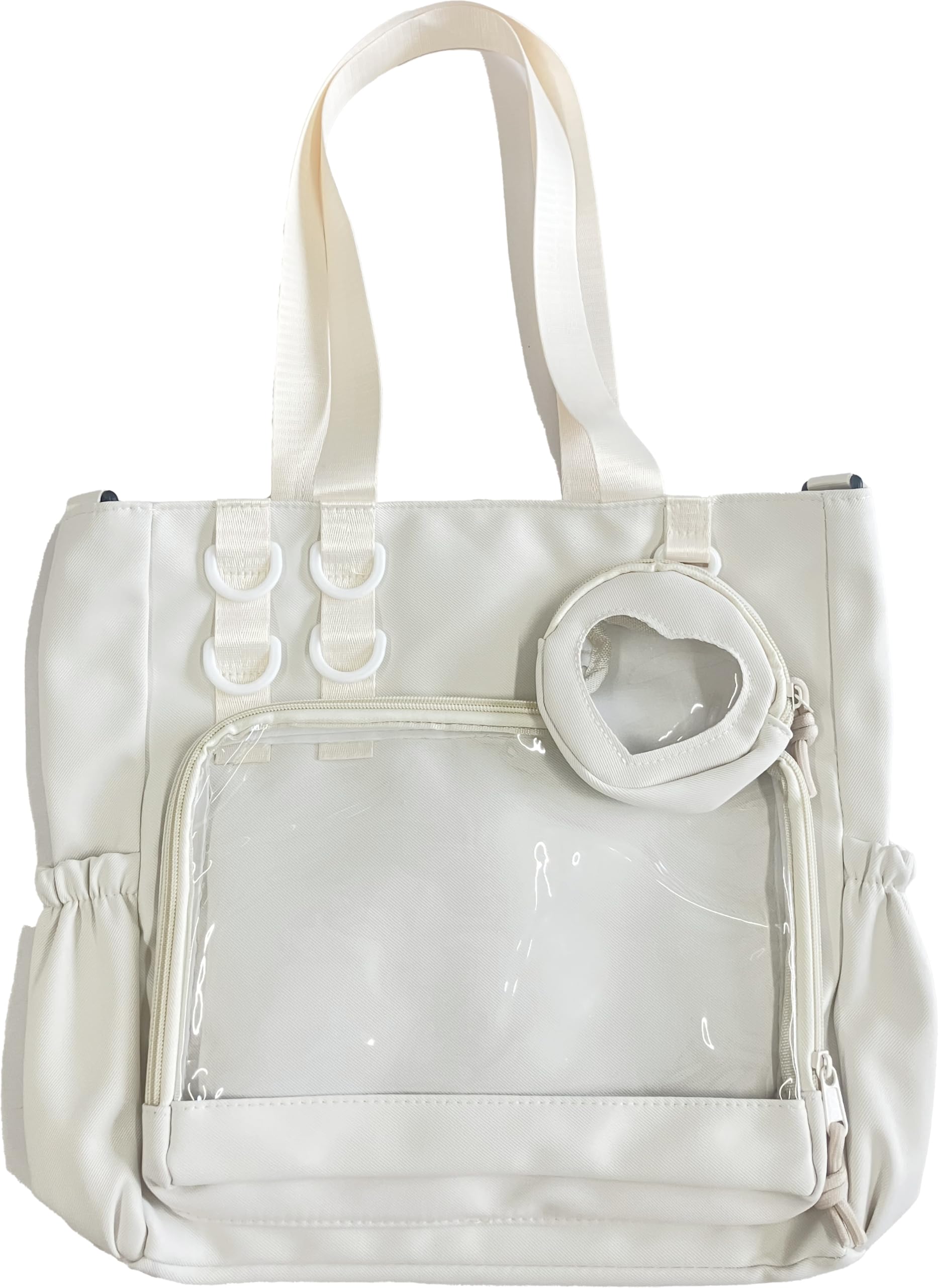 White Ita Bag with Plush Pouch, Adult, Oshikatsu, Clear, Can Badge Storage Pouch, Transparent [Used]