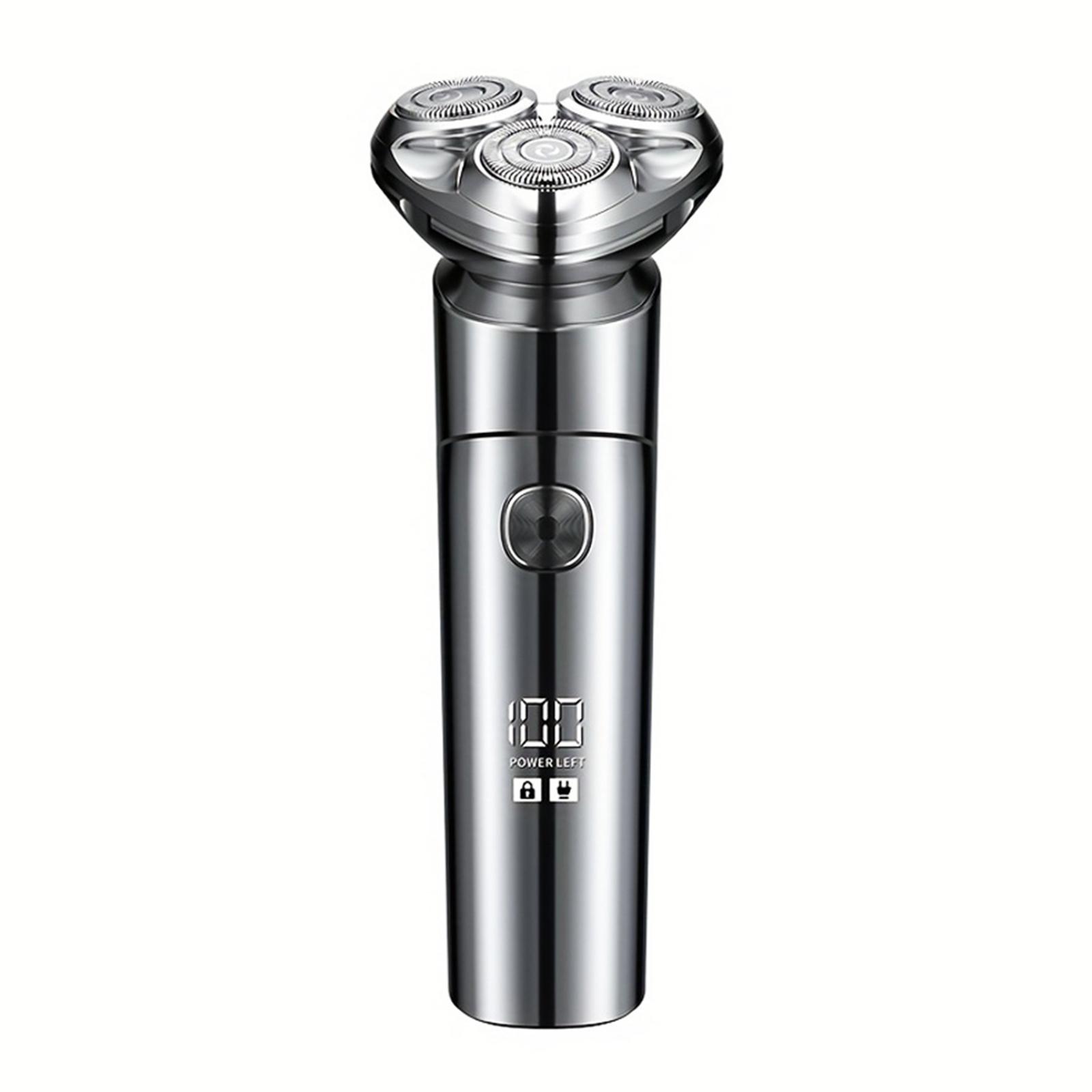 

Мужская электробритва, триммер для бороды с 3 головками, бритва, моющаяся в сухом и влажном состоянии, USB серебряный серый