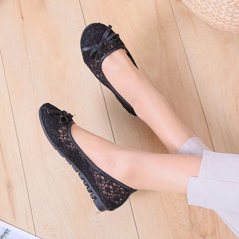 Flache Mesh-Einzelschuhe für Damen 2025 Frühling und Sommer neu, atmungsaktiv, vielseitig, Doudou-Schuhe mit flachem Boden, rutschfest, weichsohlig, Umstandsschuhe