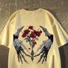 2026 New Fashion Hiphop Dark Retro Skull Rose Print Mens and Womens Short Sleeve TShirts Plus Size Crew Neck Top