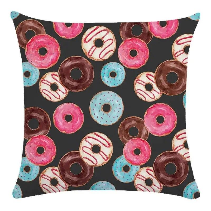 Donut Print Pillowcase Home Bedroom Living Room Sofa Cushion Cover 45x45cm Peach Skin Pillowcase
