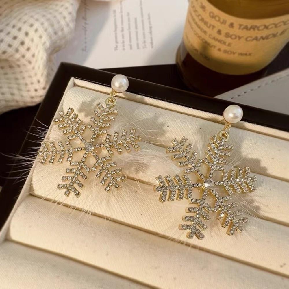 Snowflake Design Xmas Earrings Bowknot Zircon Earrings Fashion Pearl Studs  Women Gift
