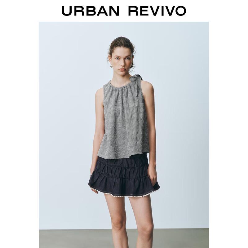 

Women s Plaid Bow-tie Sleeveless Blouse XS