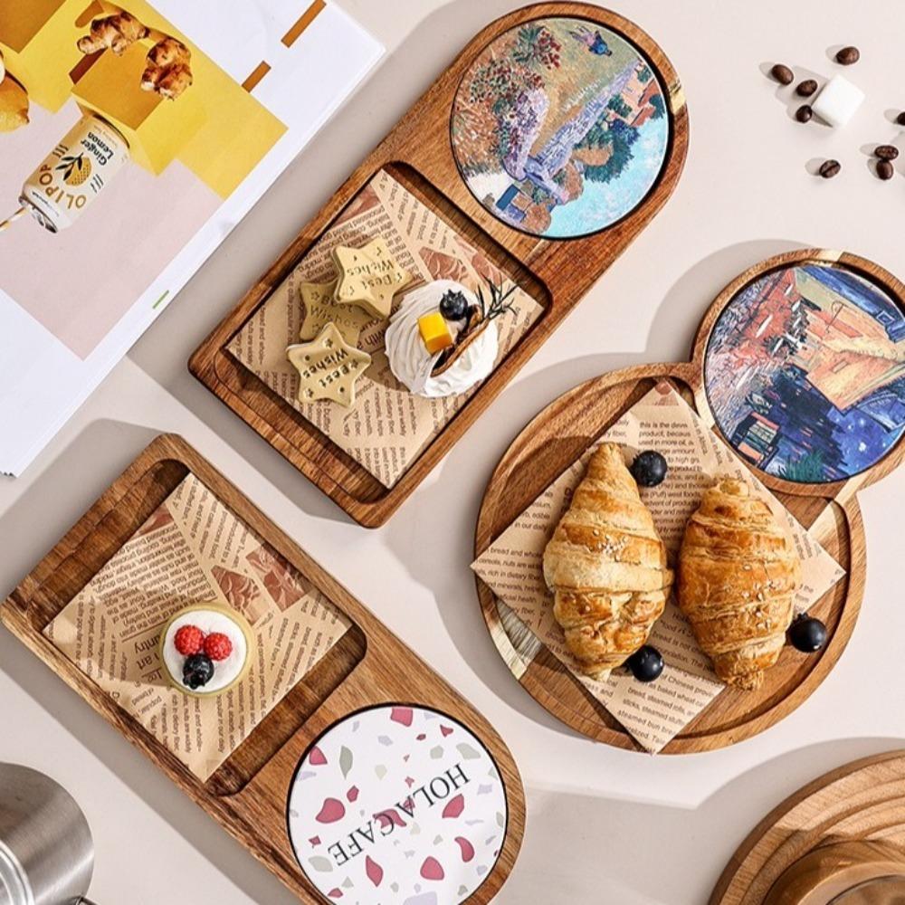 Portable Dessert Tray Solid Wood Dried Fruit Plate Coaster Breakfast Plate Hotel