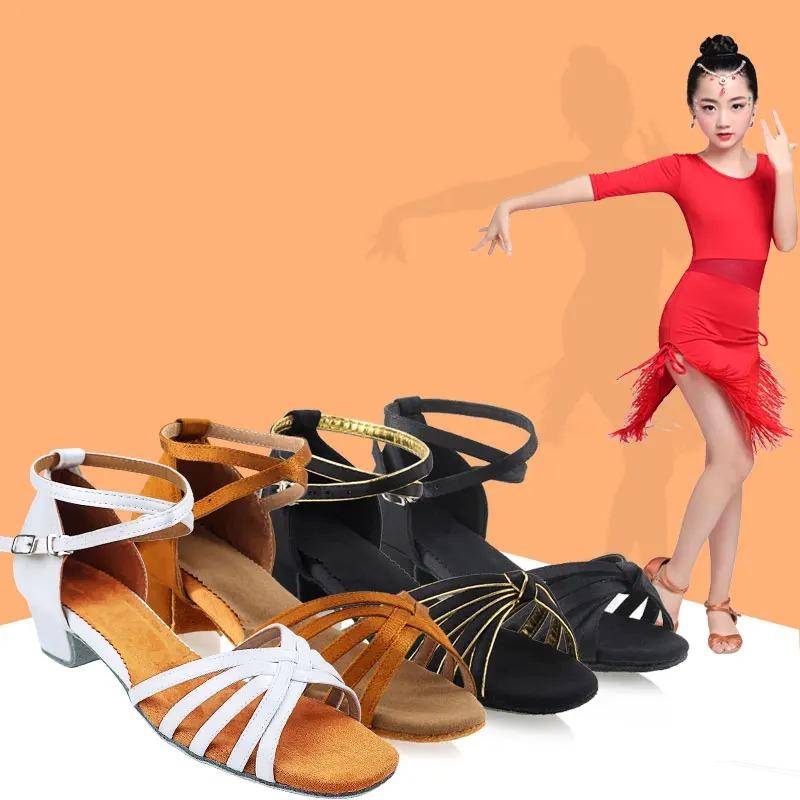 Zapatos Latinos de Satén para Niñas Tacón Bajo Zapatos de Baile de Salón Zapatos de Tango Salsa para Adultos para Práctica Zapatos de Baile Latino para Niños Pequeños Actuación