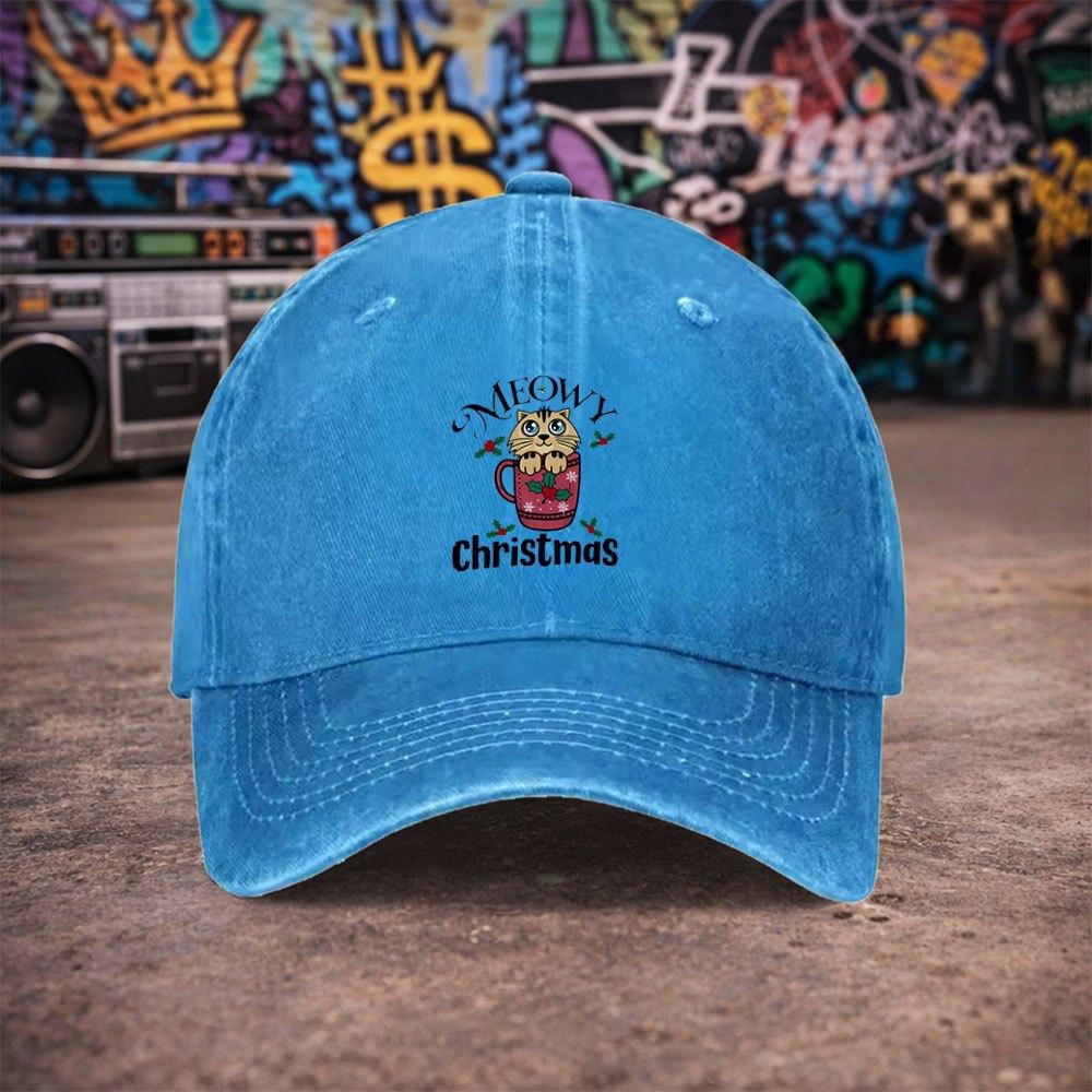 Pc Unisex Christmas Cup Middle Cat Vintage Washed Baseball Cap UnisexS Trendy Hat Versatile Duckbill Cap Fun Print Unique