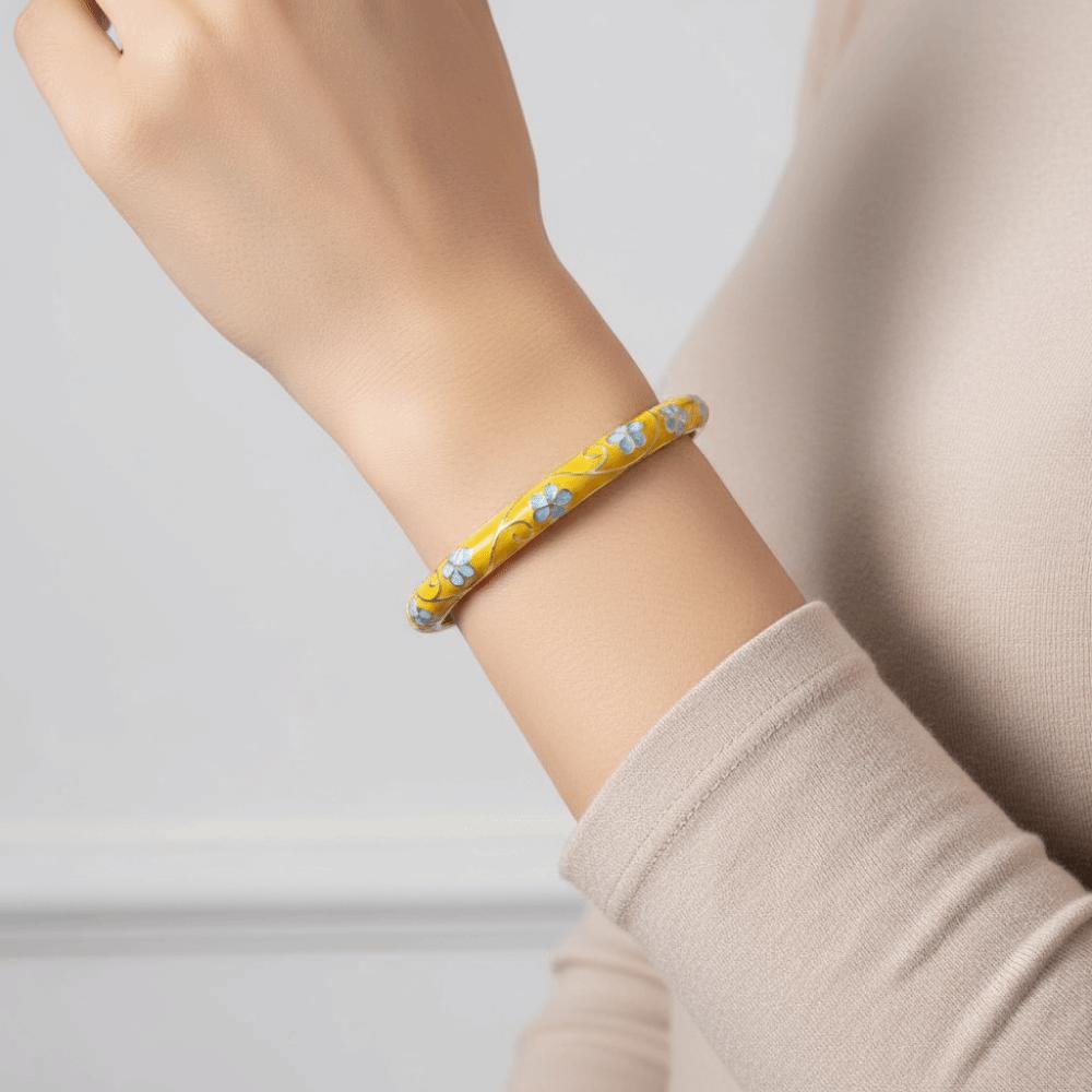 Enamel Flower Bangle Colorful Women's Hand Bracelet Vintage Cloisonne Bangle  Jewelry Gifts