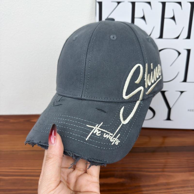 New Embroidered Letter Ripped Hat Women's Cap Shading Wide Brim Showing Small Face Big Head Circumference Hard Top Baseball Cap Men