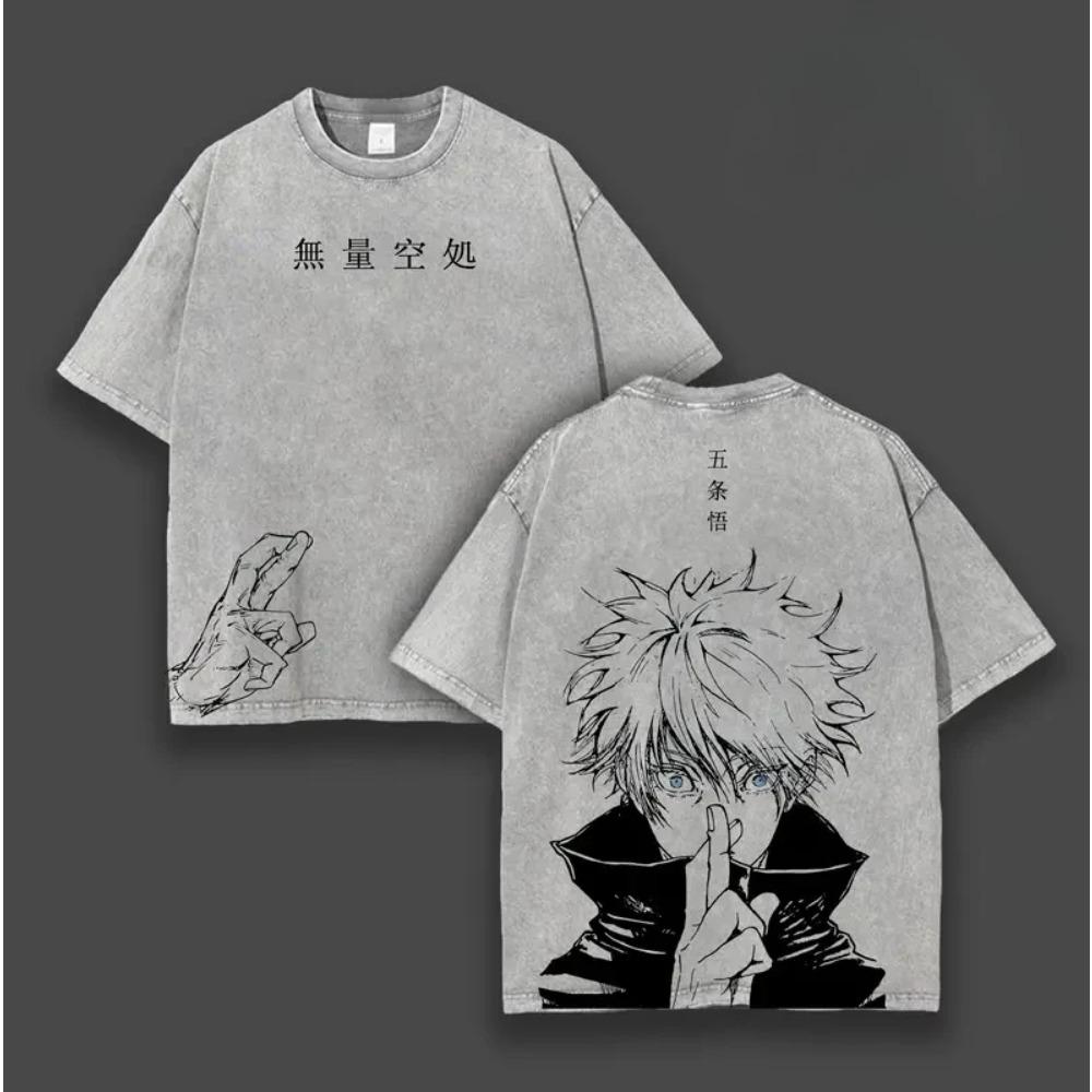 

Gojo Satoru Print T-shirt Jujutsu Kaisen Anime Clothing Men Women Short Sleeve Cotton Tshirts Retro Washed Tee Harajuku T Shirt XXL серый