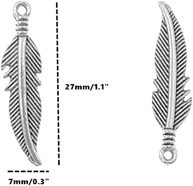 ALIMITOPIA 100pcs Alloy Feather Charms Pendants Easter Angel Wing Feather Dangle Charm for DIY Crafting Bracelet Necklace Jewelry Making Findings