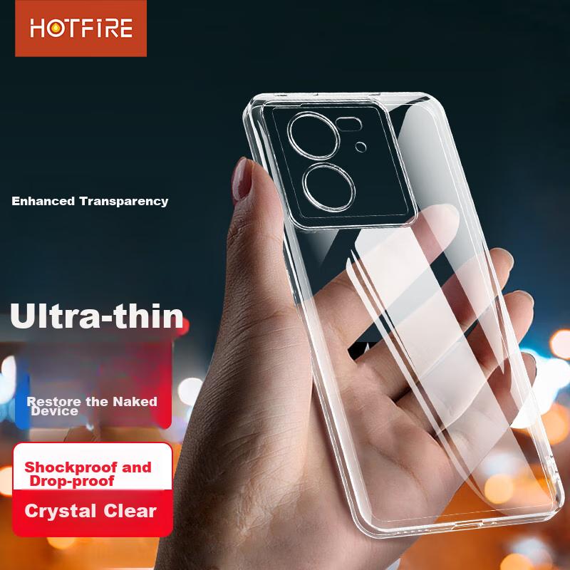 HotFire Phone Case for Xiaomi Redmi K60 Pro, Shockproof Silicone Upgraded Camera Lens Full Protection Frame - Transparent