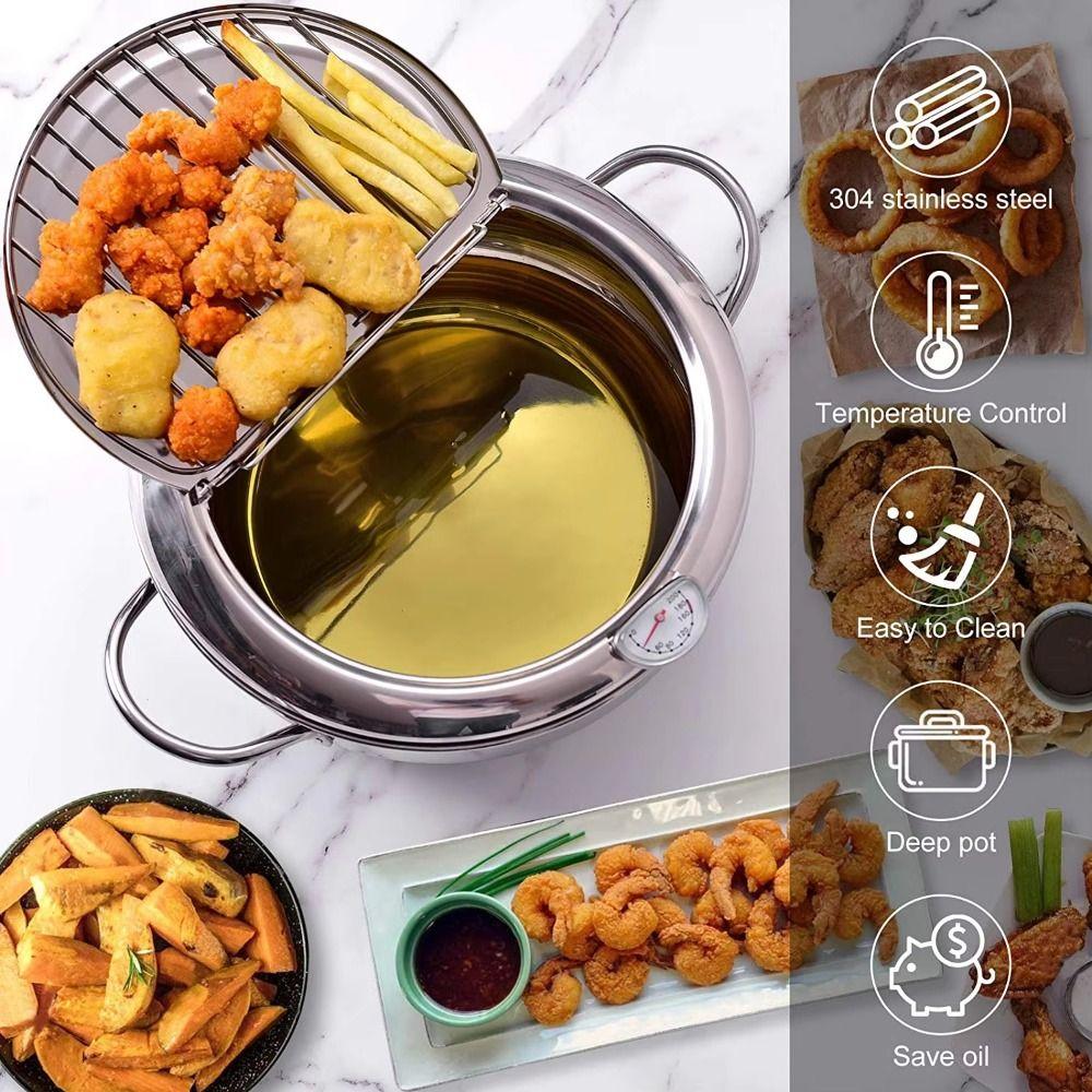 with Thermometer Tempura Fryer Pan 2.2/3.2/4.2L Mini Cooking Fryer Deep Frying Pot  Tempura Making
