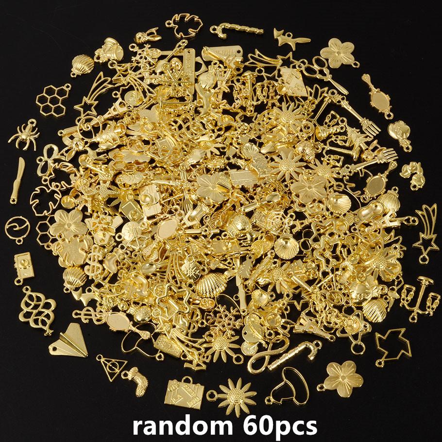 KC Gold Color Random Mix Cute Metal Charm Heart Moon Flower Pendants For Jewelry Making Supplies Handmade Bracelets Charms Bulk