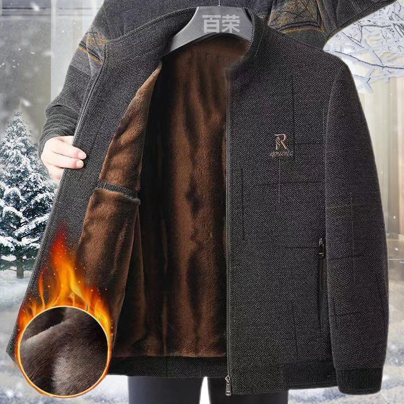 Dad's Thickened Velvet Autumn and Winter Chenille Middle-aged and Elderly Men's Casual Jackets and Elderly Men's Jackets