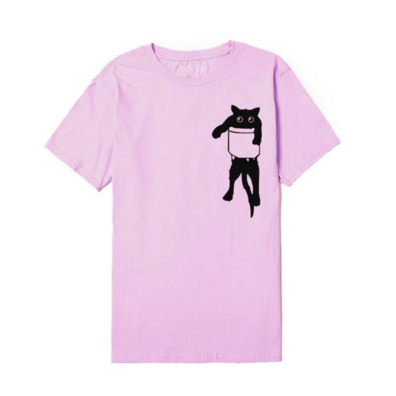 Solid Women Simple Cat Tshirt Loose Short Sleeve Casual Simple Pullover Tops