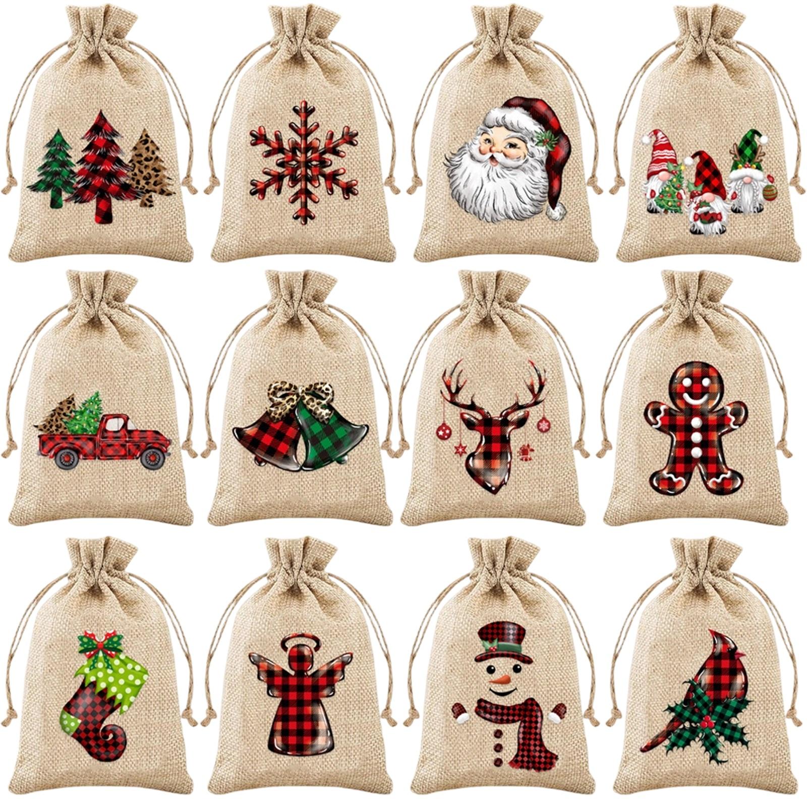 

12 Pc Party Gift Bags, Linen Packaging Bags, Christmas Bundle Bags One Size