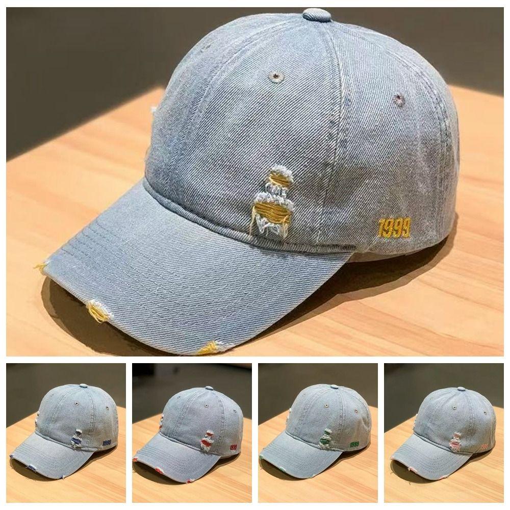 Sunshade Frayed Denim Baseball Cap Sunscreen Distressed Blue Casquette Unisex Retro Peaked Hat Men