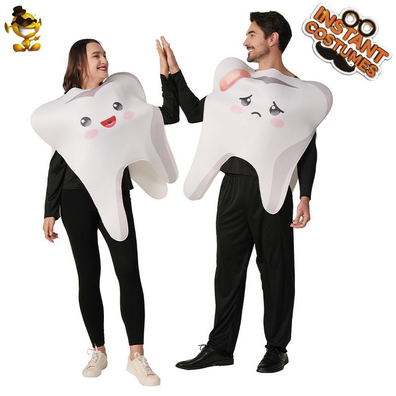 Halloween adult male and female couples tooth party costumes, funny food cosplay costume distribution