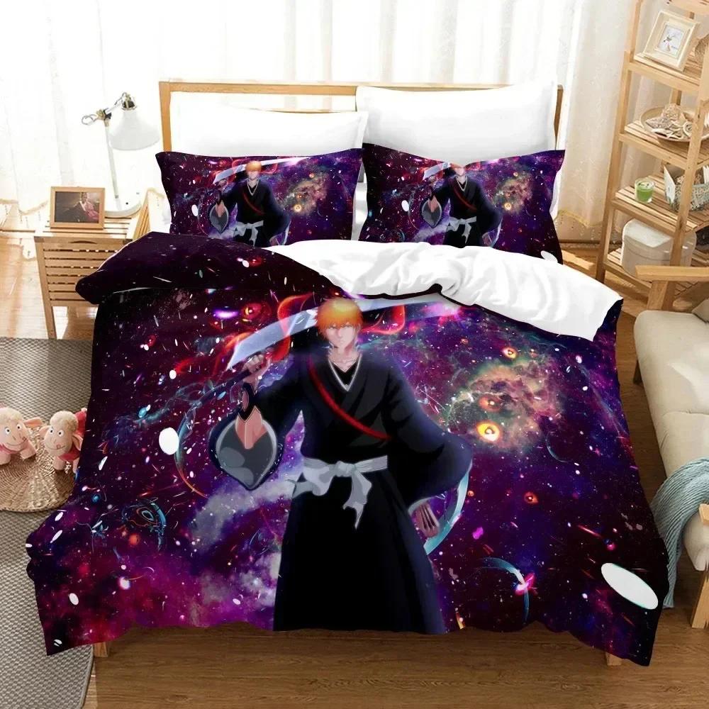 Anime Bleach Toushirou Ichigo Bedding Set Duvet Cover Sheet Printed Bed Set Pillowcase Full Queen King Size Comforter Bedroom