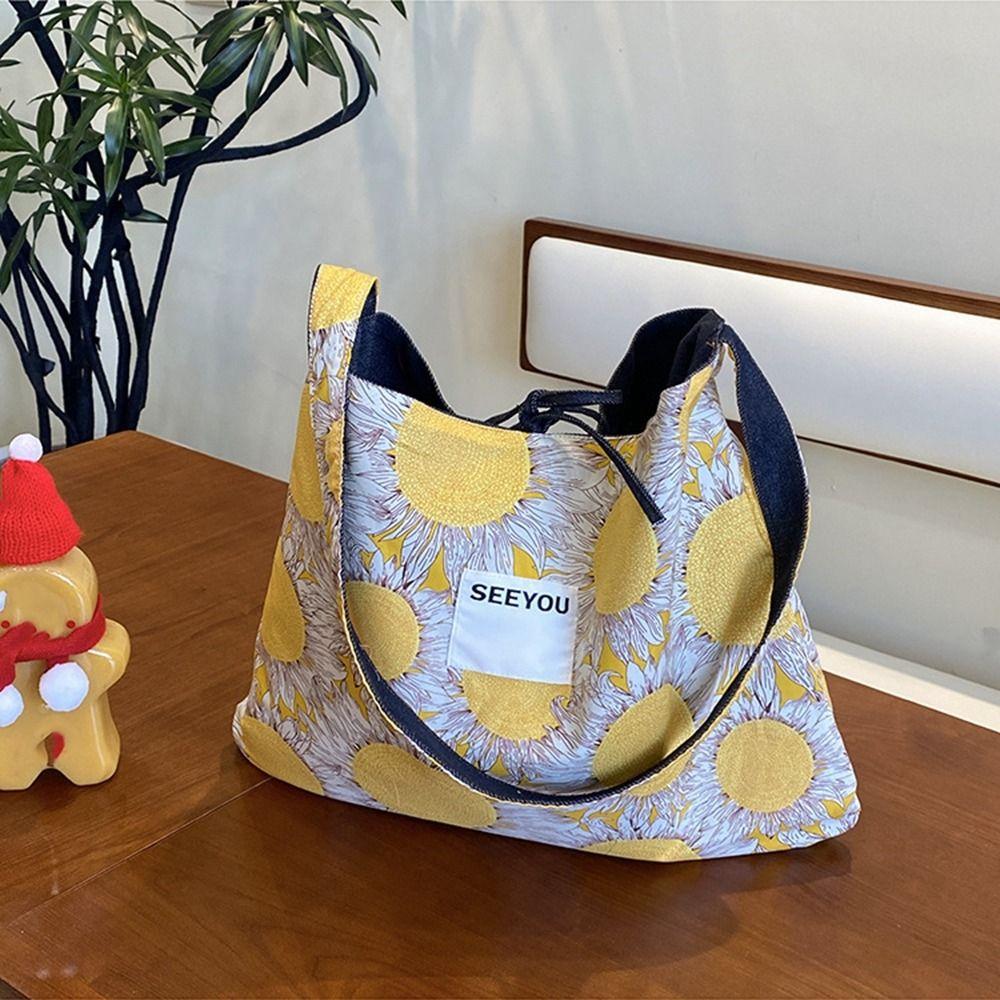 Retro Denim Shoulder Bag Flower Floral Canvas Bag Vintage Bohemian Messenger Bag  Women