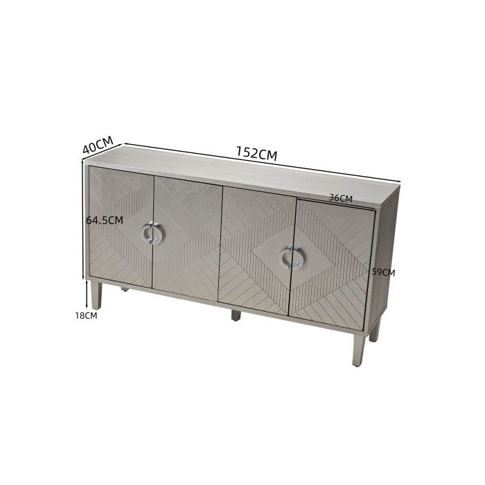 Armoire de rangement - MUVOE - 4 portes - MDF et pin - Couleur champagne - 152 cm de haut