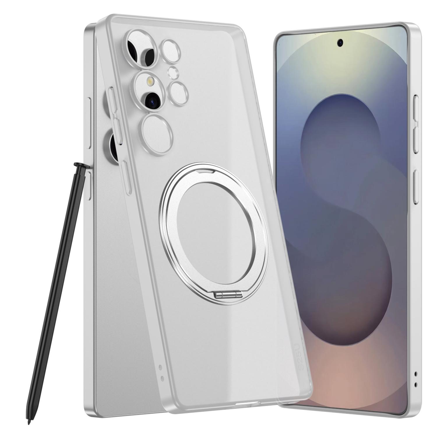 

For Samsung Galaxy S25 Ultra Case Rotating Kickstand Translucent Matte PC+TPU Phone Cover Compatible with MagSafe Silver