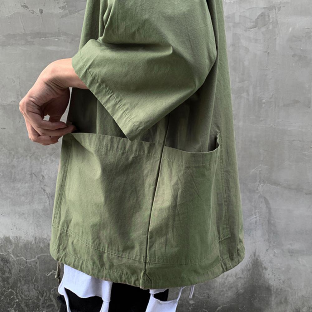 Hooded T Shirt Men Summer Korean Half Sleeve Pullover Top Soft Large Pockets Loose Men T-shirt Streetwear