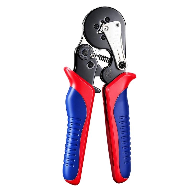 Manual Ferrule Crimping Pliers with Ratcheting Action, Guide Block, and Grip Shell for Wiring Repair and Install Work