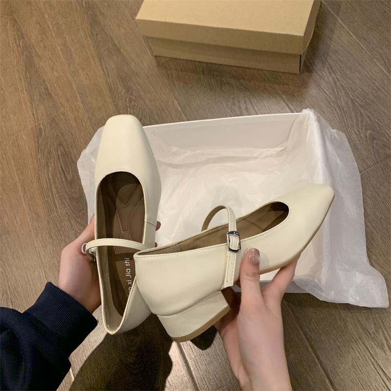 Mary Jane Enkelsko Sko med tykk hæl Elegant Klassisk Retro Firkantet tå Komfortabel Myk Lavt utsnitt Lav hæl Damesko