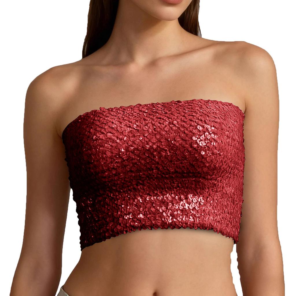 Women's Fashionable And Sexy Sequined Strapless Top