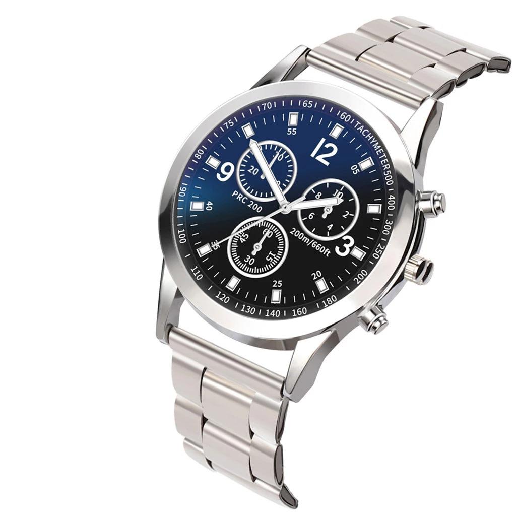 Colorful Blue Light Glass Three-Eye Steel Belt Watch, Men'S Quartz Watch Gift Men'S Watch