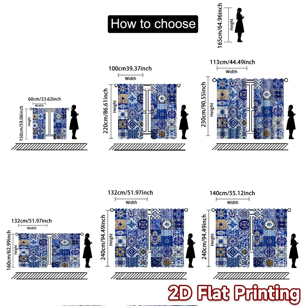 2pcs, 2D FLAT PRINTING Curtains (Without Rod) Pattern Mosaic(1) Festive Fashion Curtains Versatile Durable Polyester Curtains