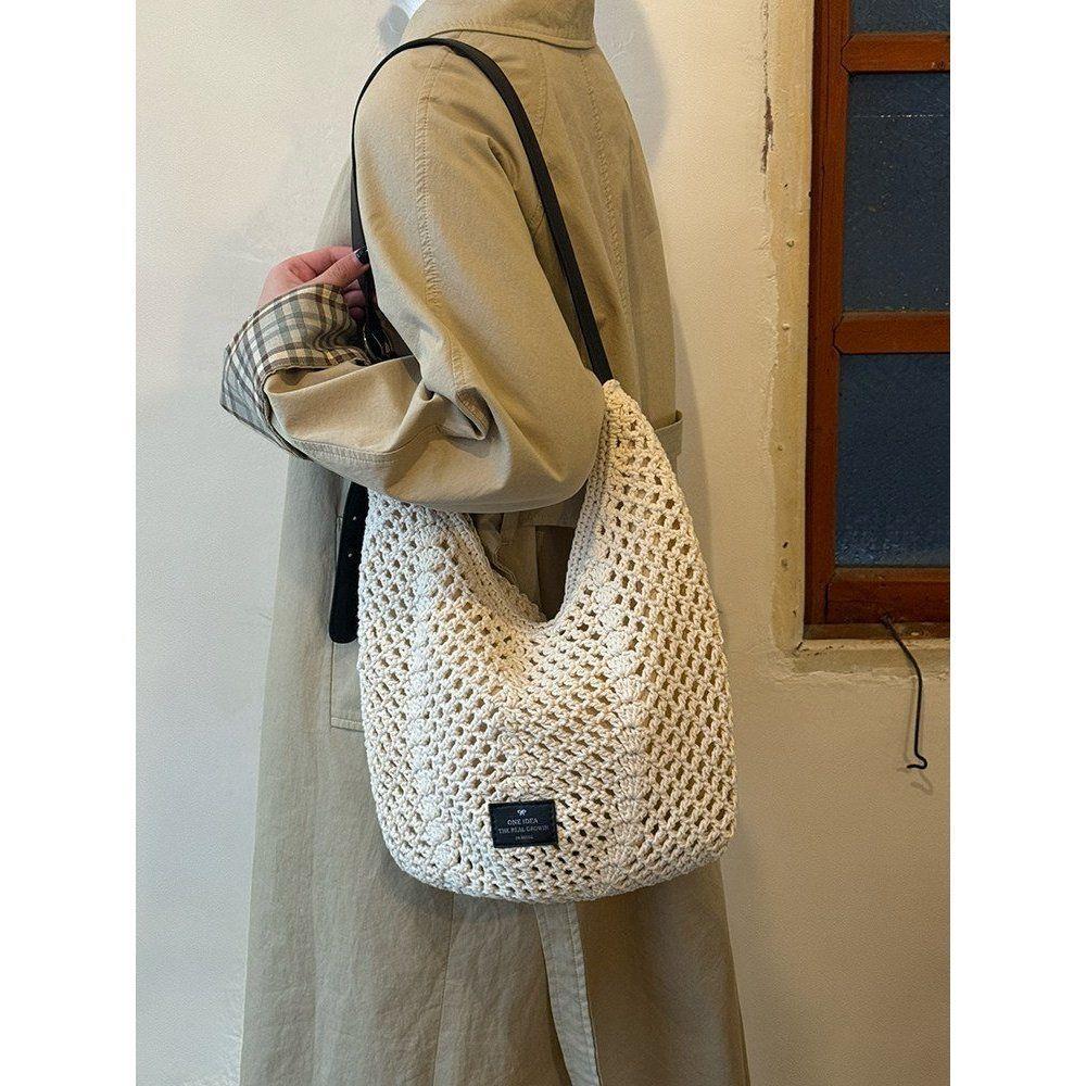 Holiday-style Hand-woven Tote Bag with Large Capacity, Suitable for Commuting, Single-shoulder Crossbody Bag